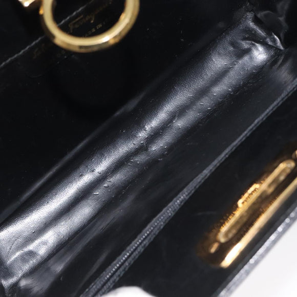 Salvatore Ferragamo Gancini Chain Shoulder Bag Leather Black Gold Auth 128664