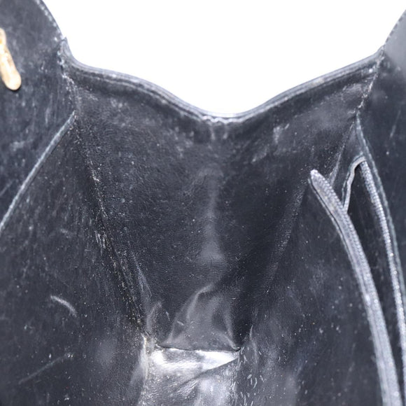 Salvatore Ferragamo Gancini Chain Shoulder Bag Leather Black Gold Auth 128664