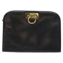Salvatore Ferragamo Gancini Chain Shoulder Bag Leather Black Gold Auth 128664-13