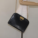 Salvatore Ferragamo Gancini Chain Shoulder Bag Leather Black Gold Auth 128664-20