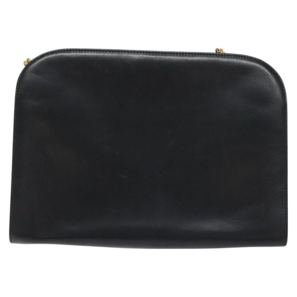 Salvatore Ferragamo Gancini Chain Shoulder Bag Leather Black Gold Auth 128664