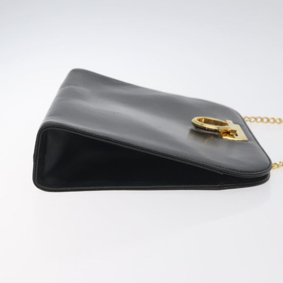 Salvatore Ferragamo Gancini Chain Shoulder Bag Leather Black Gold Auth 128664