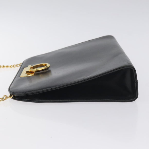 Salvatore Ferragamo Gancini Chain Shoulder Bag Leather Black Gold Auth 128664