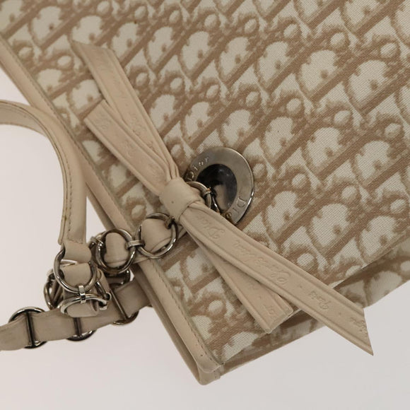 Christian Dior Trotter Canvas Romantic Tote Bag PVC Beige Silver Auth 128666