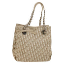 Christian Dior Trotter Canvas Romantic Tote Bag PVC Beige Silver Auth 128666-1