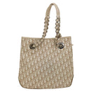 Christian Dior Trotter Canvas Romantic Tote Bag PVC Beige Silver Auth 128666-2