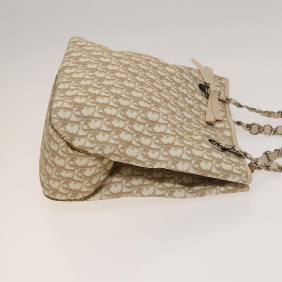 Christian Dior Trotter Canvas Romantic Tote Bag PVC Beige Silver Auth 128666