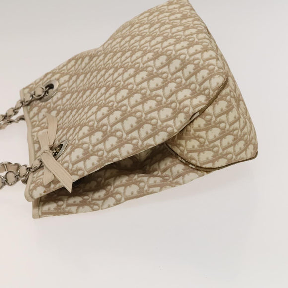 Christian Dior Trotter Canvas Romantic Tote Bag PVC Beige Silver Auth 128666