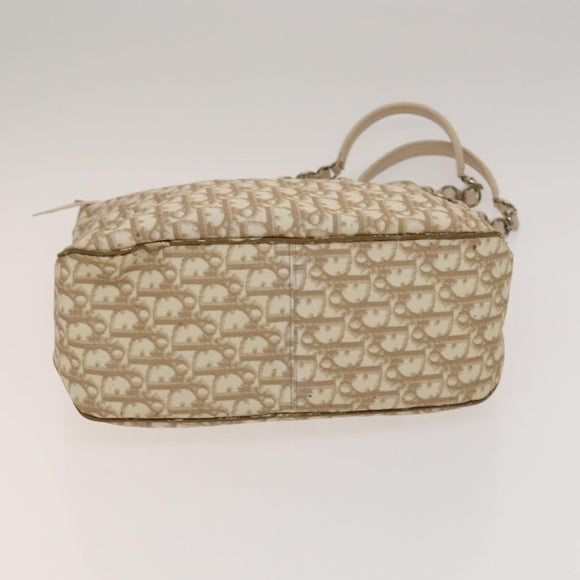 Christian Dior Trotter Canvas Romantic Tote Bag PVC Beige Silver Auth 128666