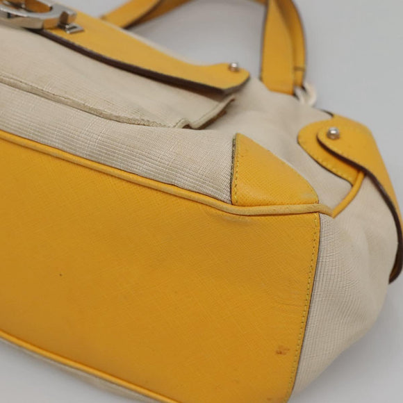 Salvatore Ferragamo Gancini Hand Bag Canvas Yellow Silver Auth 128676