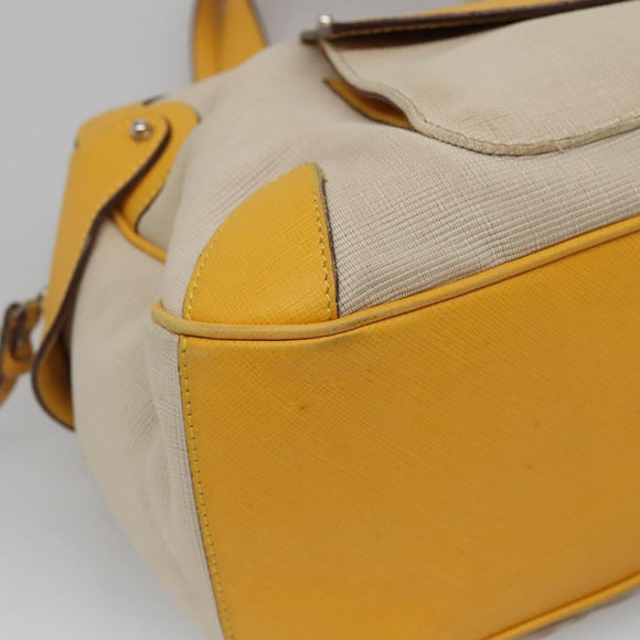 Salvatore Ferragamo Gancini Hand Bag Canvas Yellow Silver Auth 128676