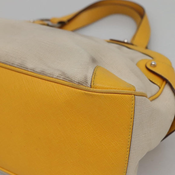 Salvatore Ferragamo Gancini Hand Bag Canvas Yellow Silver Auth 128676