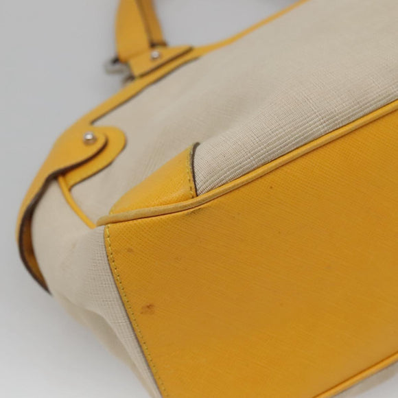 Salvatore Ferragamo Gancini Hand Bag Canvas Yellow Silver Auth 128676