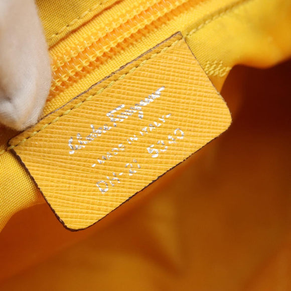 Salvatore Ferragamo Gancini Hand Bag Canvas Yellow Silver Auth 128676