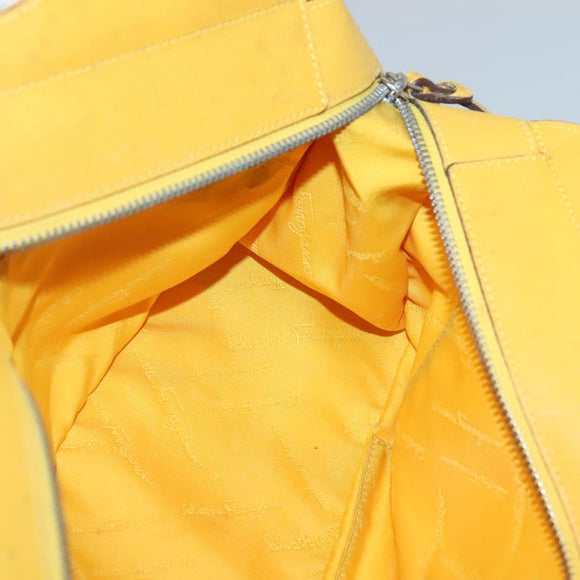 Salvatore Ferragamo Gancini Hand Bag Canvas Yellow Silver Auth 128676