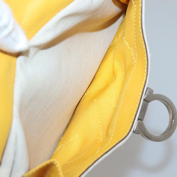 Salvatore Ferragamo Gancini Hand Bag Canvas Yellow Silver Auth 128676