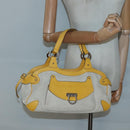 Salvatore Ferragamo Gancini Hand Bag Canvas Yellow Silver Auth 128676-21