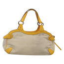 Salvatore Ferragamo Gancini Hand Bag Canvas Yellow Silver Auth 128676-3