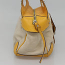 Salvatore Ferragamo Gancini Hand Bag Canvas Yellow Silver Auth 128676-4