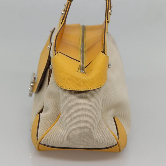 Salvatore Ferragamo Gancini Hand Bag Canvas Yellow Silver Auth 128676