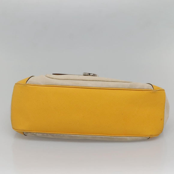 Salvatore Ferragamo Gancini Hand Bag Canvas Yellow Silver Auth 128676