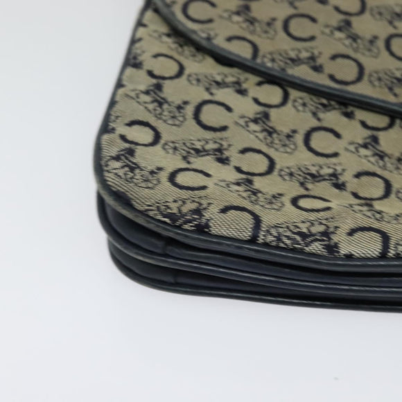 CELINE C Sulky Shoulder Bag Canvas Navy Gold Auth 128714