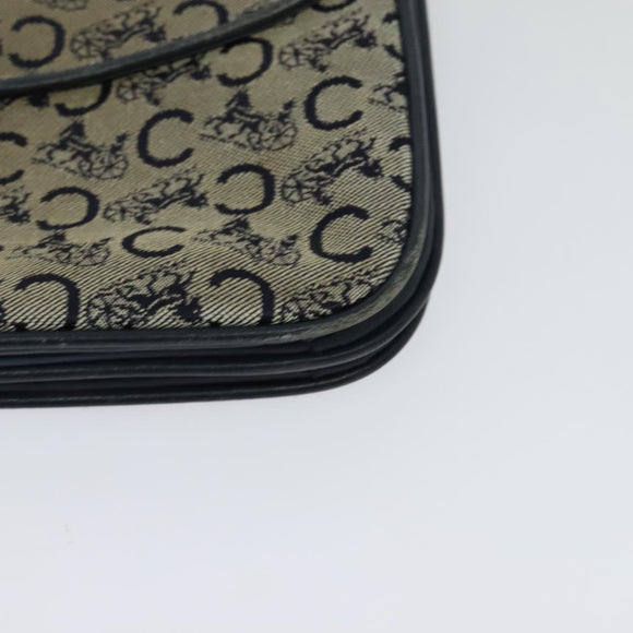 CELINE C Sulky Shoulder Bag Canvas Navy Gold Auth 128714