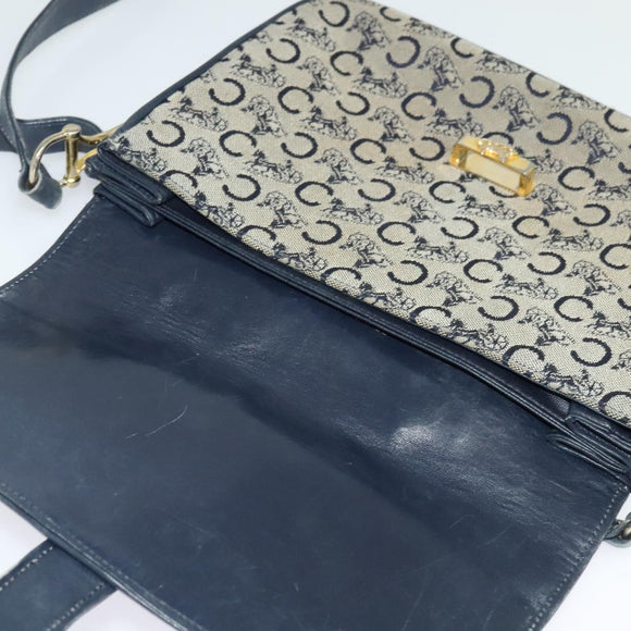 CELINE C Sulky Shoulder Bag Canvas Navy Gold Auth 128714