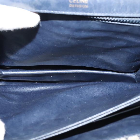 CELINE C Sulky Shoulder Bag Canvas Navy Gold Auth 128714