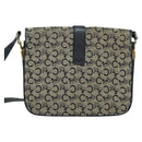 CELINE C Sulky Shoulder Bag Canvas Navy Gold Auth 128714-2