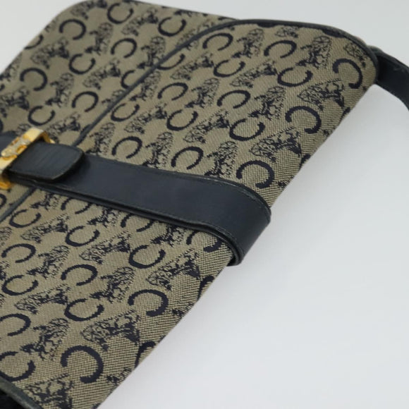 CELINE C Sulky Shoulder Bag Canvas Navy Gold Auth 128714