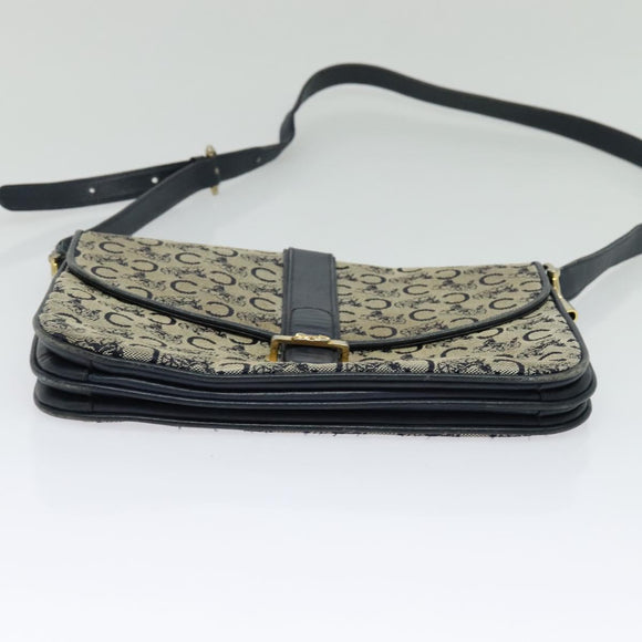 CELINE C Sulky Shoulder Bag Canvas Navy Gold Auth 128714