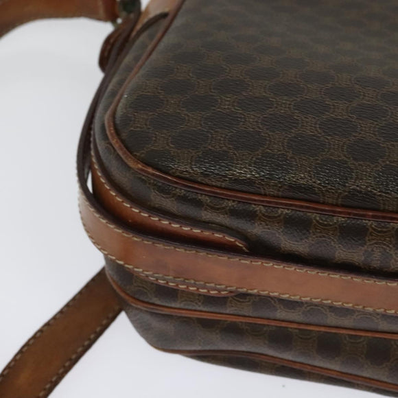 CELINE Macadam Canvas Schultertasche PVC Braun Gold Auth 128715