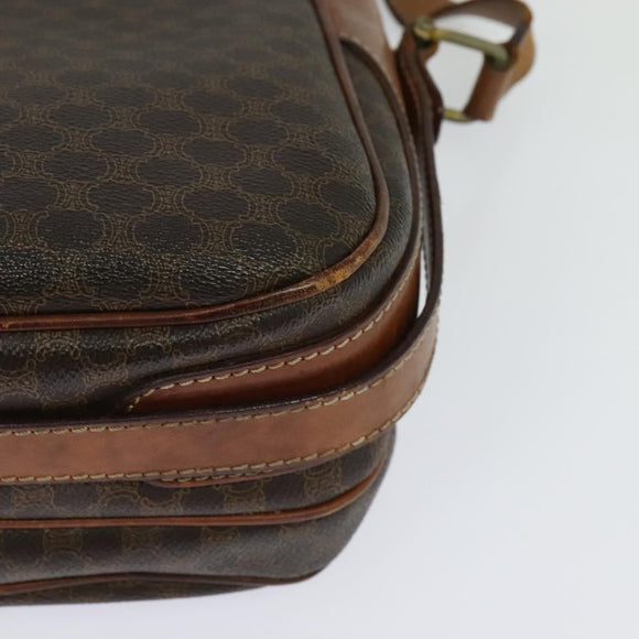 CELINE Macadam Canvas Schultertasche PVC Braun Gold Auth 128715