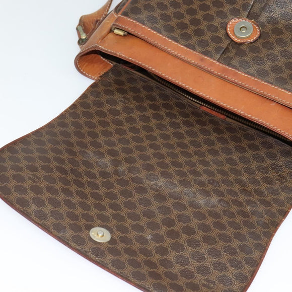 CELINE Macadam Canvas Shoulder Bag PVC Brown Gold Auth 128715