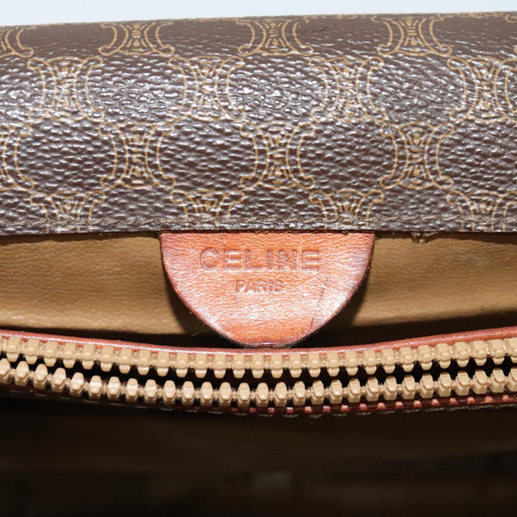 CELINE Macadam Canvas Schultertasche PVC Braun Gold Auth 128715