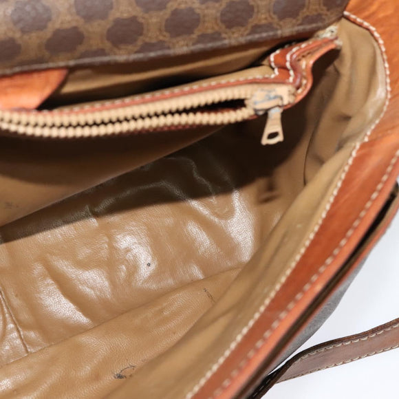 CELINE Macadam Canvas Schultertasche PVC Braun Gold Auth 128715