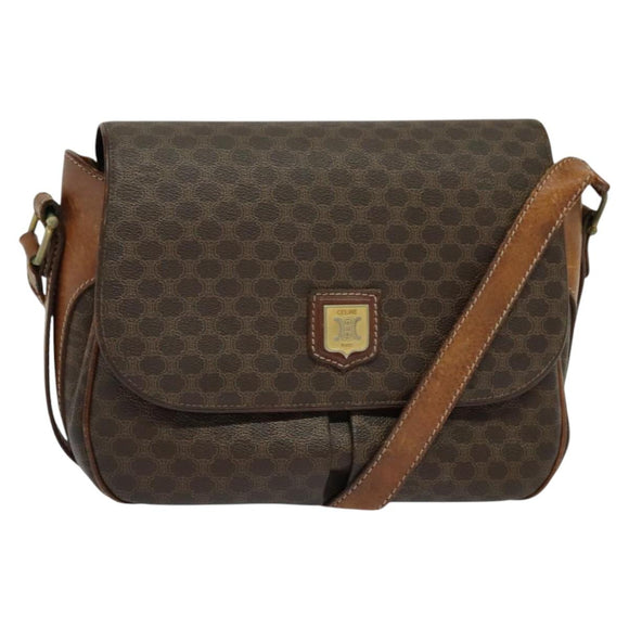 CELINE Macadam Canvas Schultertasche PVC Braun Gold Auth 128715