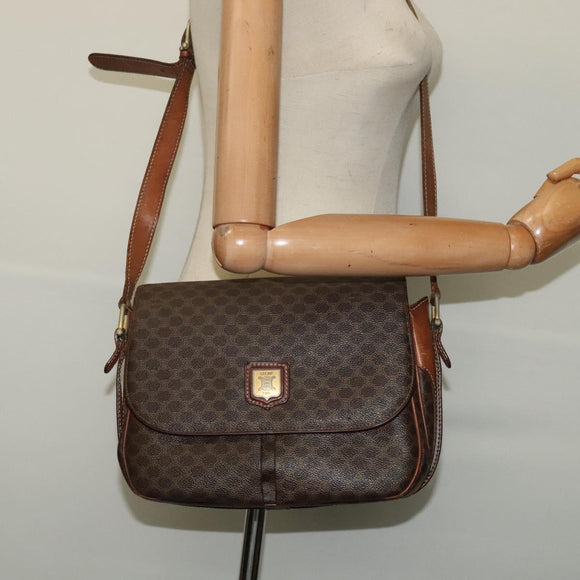 CELINE Macadam Canvas Shoulder Bag PVC Brown Gold Auth 128715