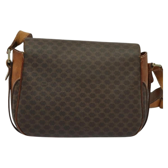 CELINE Macadam Canvas Schultertasche PVC Braun Gold Auth 128715