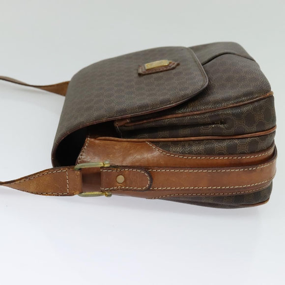 CELINE Macadam Canvas Schultertasche PVC Braun Gold Auth 128715