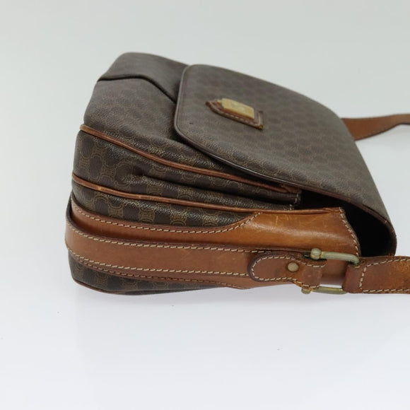 CELINE Macadam Canvas Schultertasche PVC Braun Gold Auth 128715
