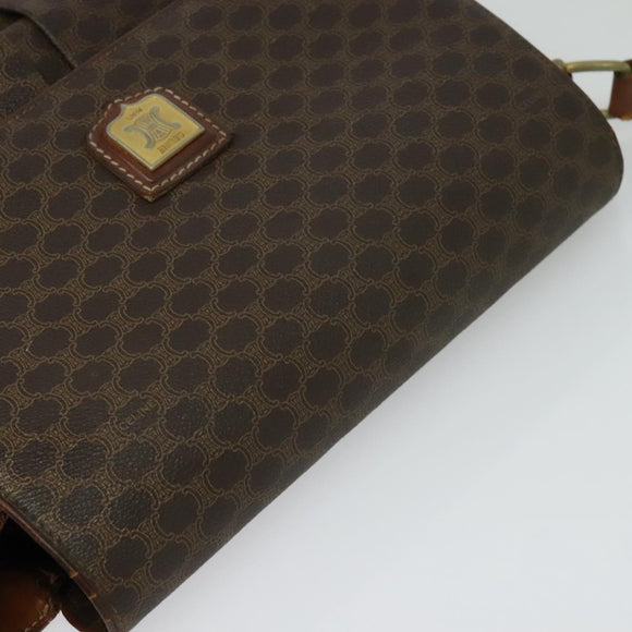 CELINE Macadam Canvas Schultertasche PVC Braun Gold Auth 128715