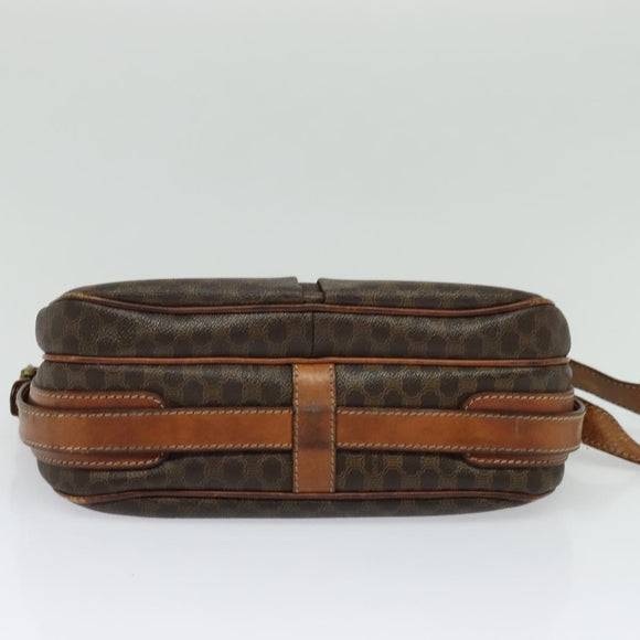 CELINE Macadam Canvas Schultertasche PVC Braun Gold Auth 128715