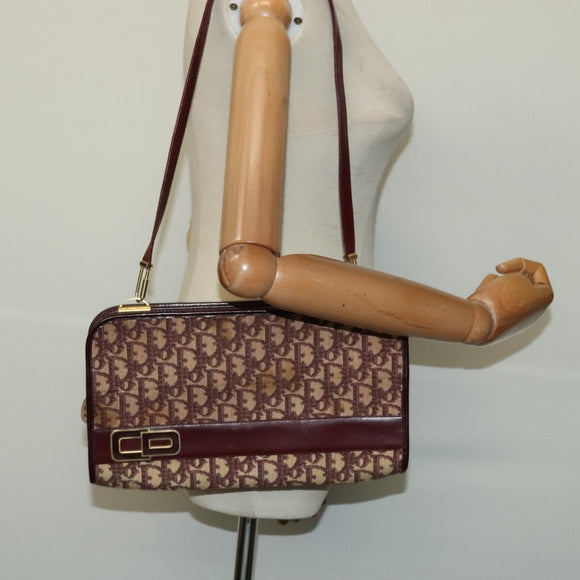 Christian Dior Trotter Canvas Shoulder Bag Red Gold Auth 128717