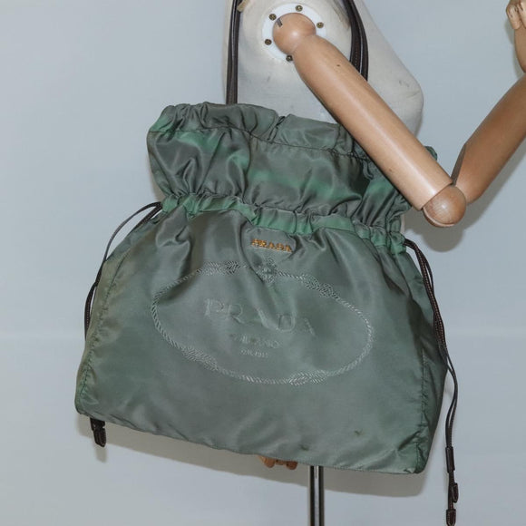 PRADA Tote Bag Nylon Green Gold Auth 128736