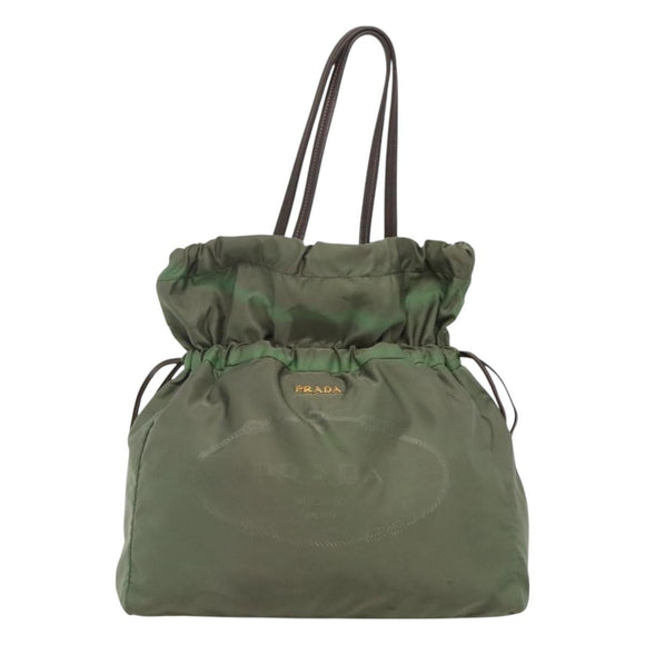 PRADA Tote Bag Nylon Green Gold Auth 128736