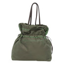 PRADA Tote Bag Nylon Green Gold Auth 128736-2