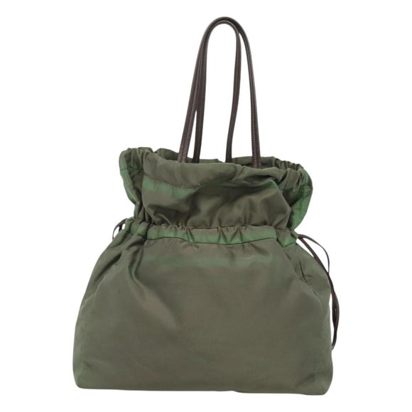 PRADA Tote Bag Nylon Green Gold Auth 128736
