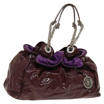 Christian Dior Canage Chain Tote Bag Patent leather Purple Silver Auth 128741